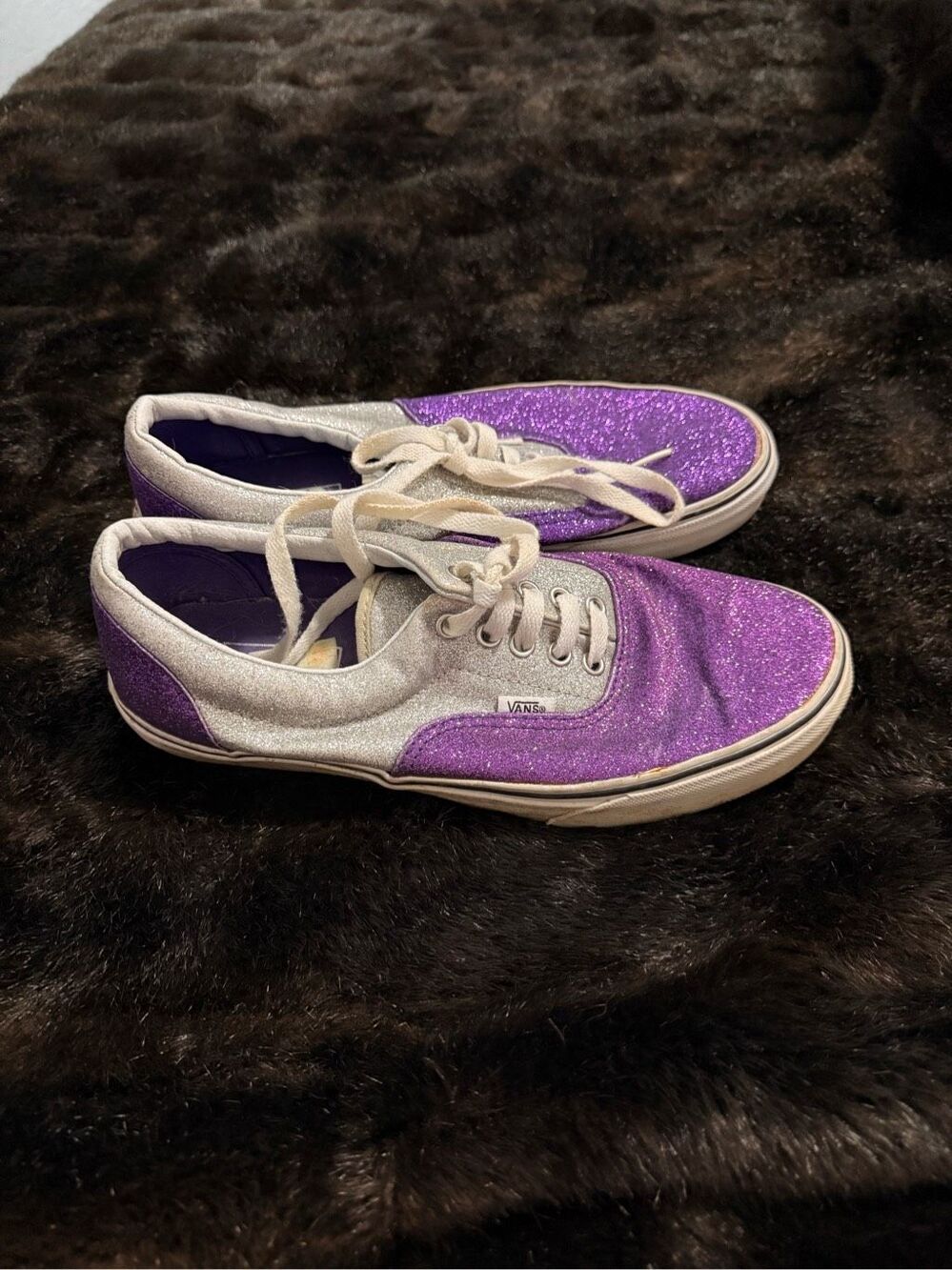 Vans OFF The Wall Shoes/Sneakers in Sparkle Glitter Purple & Silver Size 9.5
